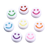 Acrylic Smiley Face Beads 10x5 MM (10 Grams, 30 Pieces) Flat Round Mixed Colors For Jewellery Making DIY Arts Crafts